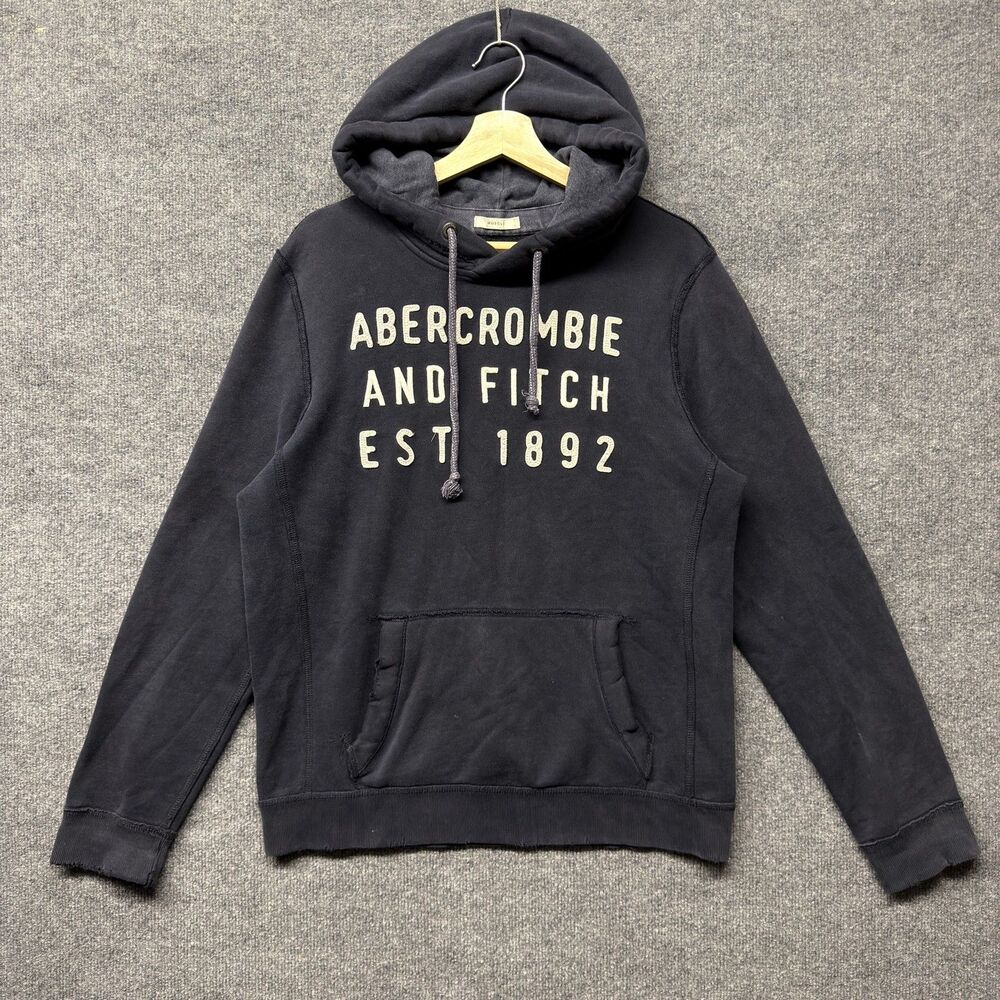 Y2K Abercrombie & Fitch Fleece Hoodie Mens M Blue Muscle Blue Vintage Distressed
